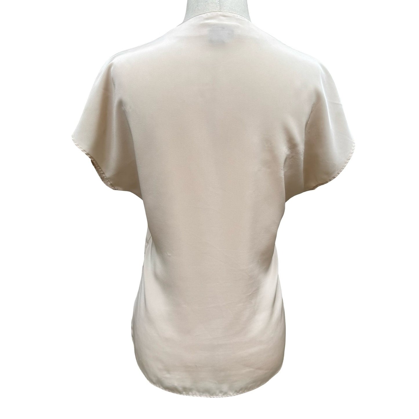 Espresso Vintage 90s Champagne Beige Satin Button Up Blouse Notched Neck Size 6