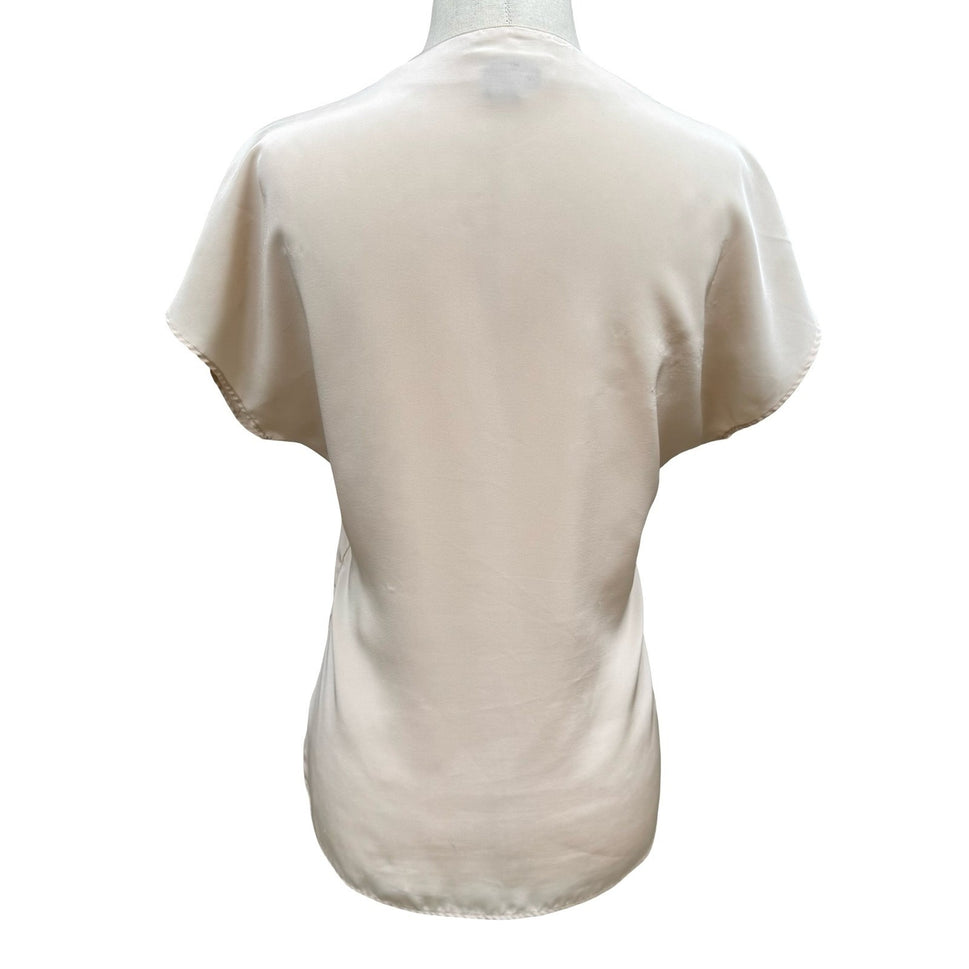 Espresso Vintage 90s Champagne Beige Satin Button Up Blouse Notched Neck Size 6