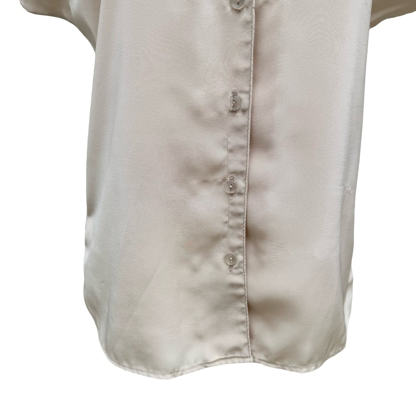 Espresso Vintage 90s Champagne Beige Satin Button Up Blouse Notched Neck Size 6
