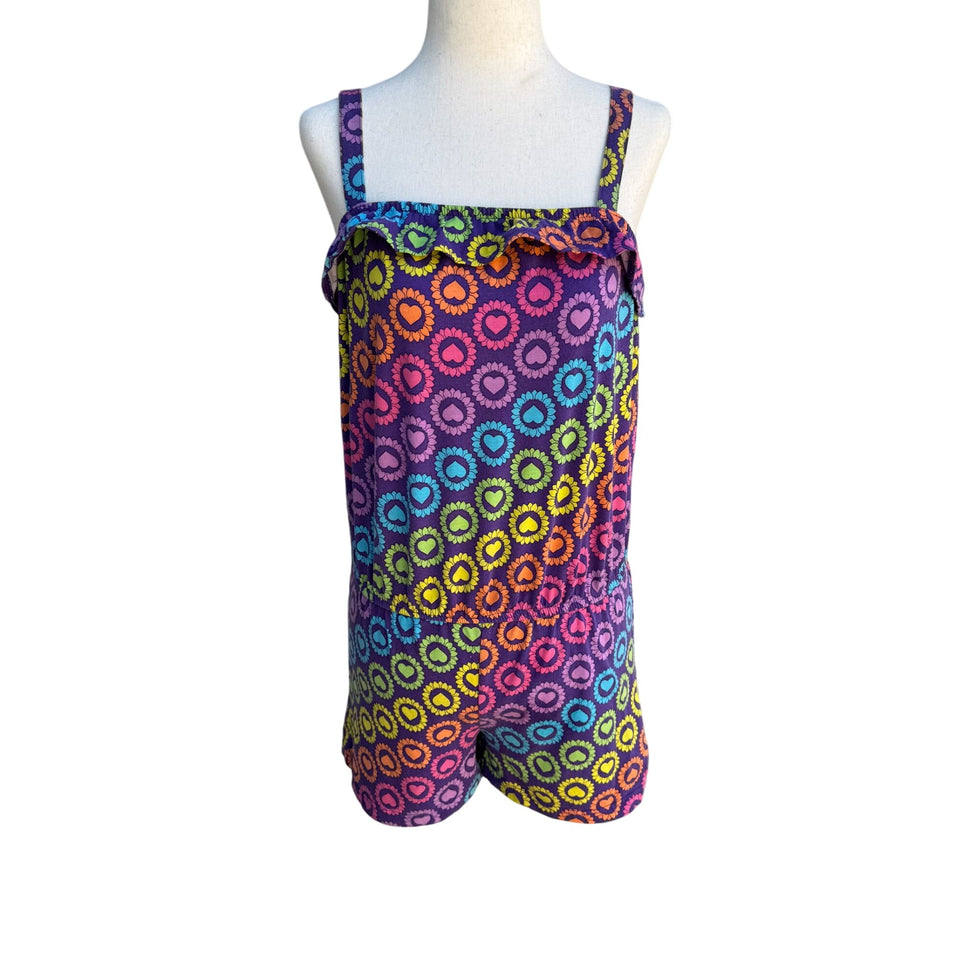 Circo Heart Print Ruffle Hem Cotton Blend Multicolor Romper Girls XL Womens S/XS