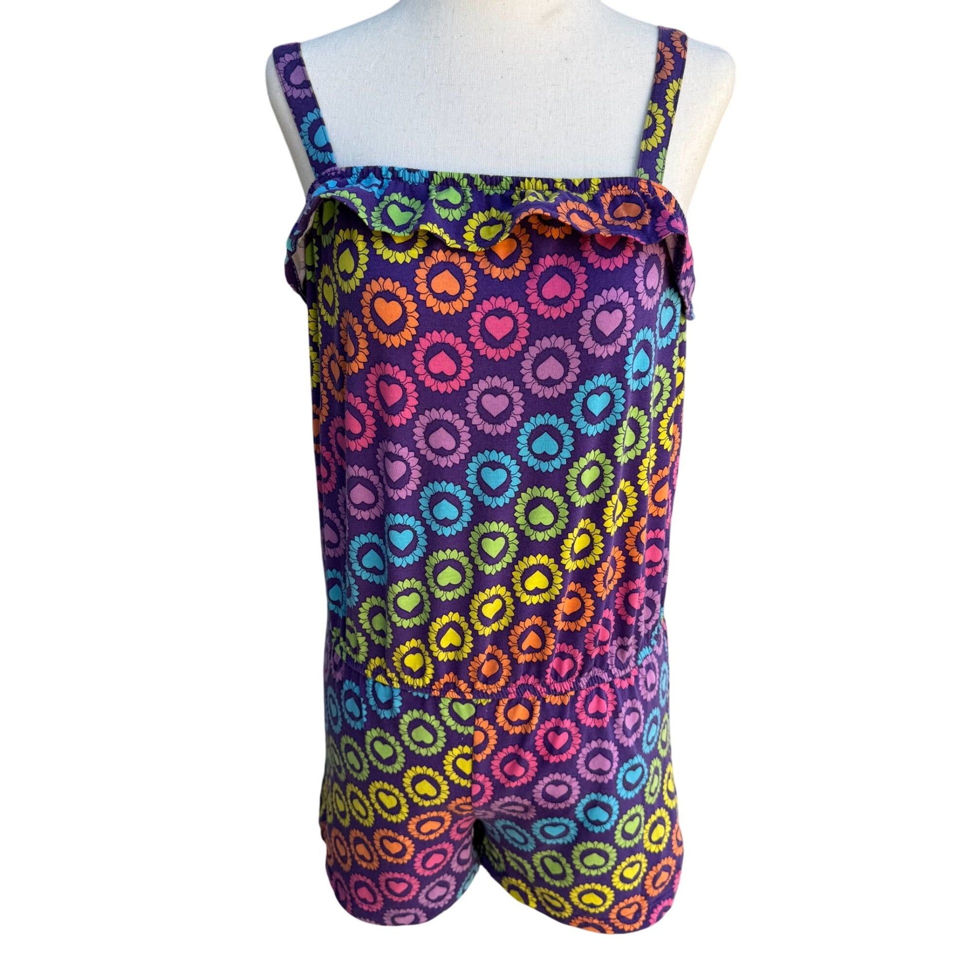 Circo Heart Print Ruffle Hem Cotton Blend Multicolor Romper Girls XL Womens S/XS