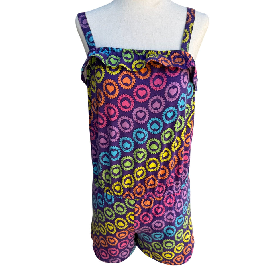 Circo Heart Print Ruffle Hem Cotton Blend Multicolor Romper Girls XL Womens S/XS
