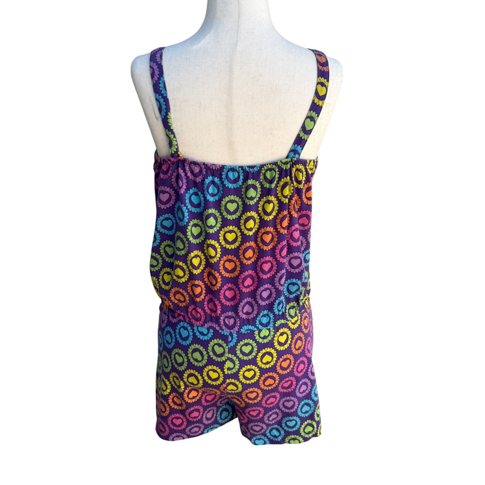 Circo Heart Print Ruffle Hem Cotton Blend Multicolor Romper Girls XL Womens S/XS