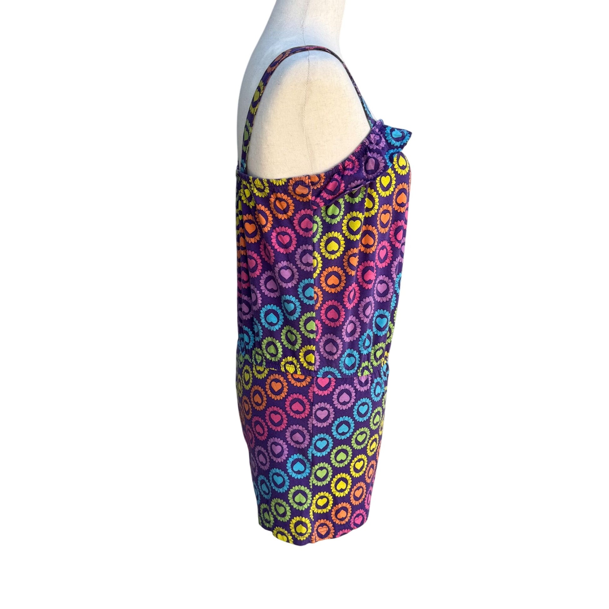 Circo Heart Print Ruffle Hem Cotton Blend Multicolor Romper Girls XL Womens S/XS