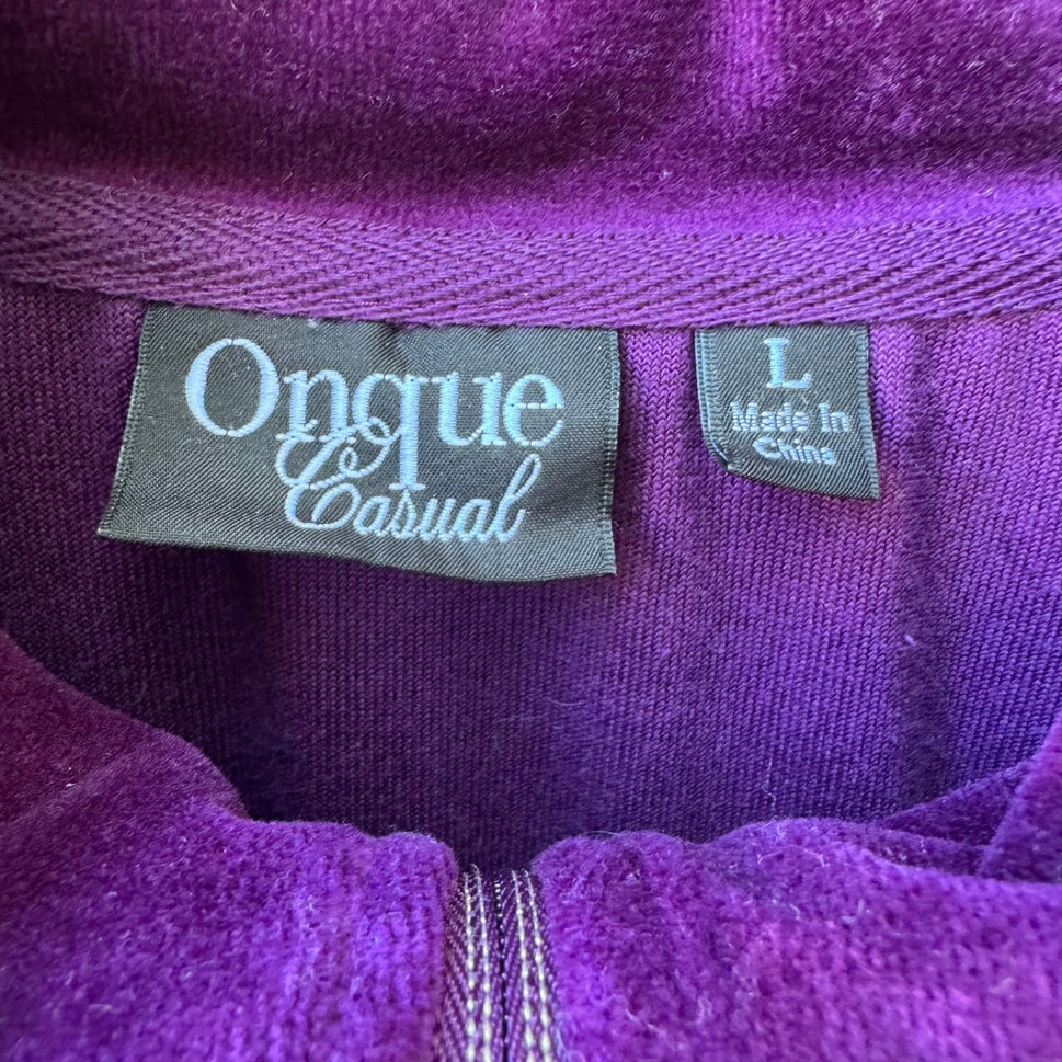 Onque Casual Y2K Glam Sequin Striped Velour Zip Athleisure Jacket Amethyst L NEW
