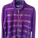 Switch Onque Casual Y2K Glam Sequin Striped Velour Zip Athleisure Jacket Amethyst L NEW 3 image