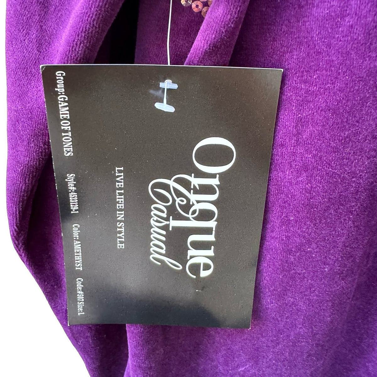 Onque Casual Y2K Glam Sequin Striped Velour Zip Athleisure Jacket Amethyst L NEW
