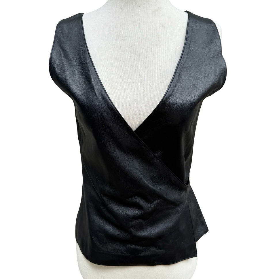 BCBG Max Azria Y2K 90s Biker Chic Edgy Moto Goth Luxury Leather Wrap Top Vest S