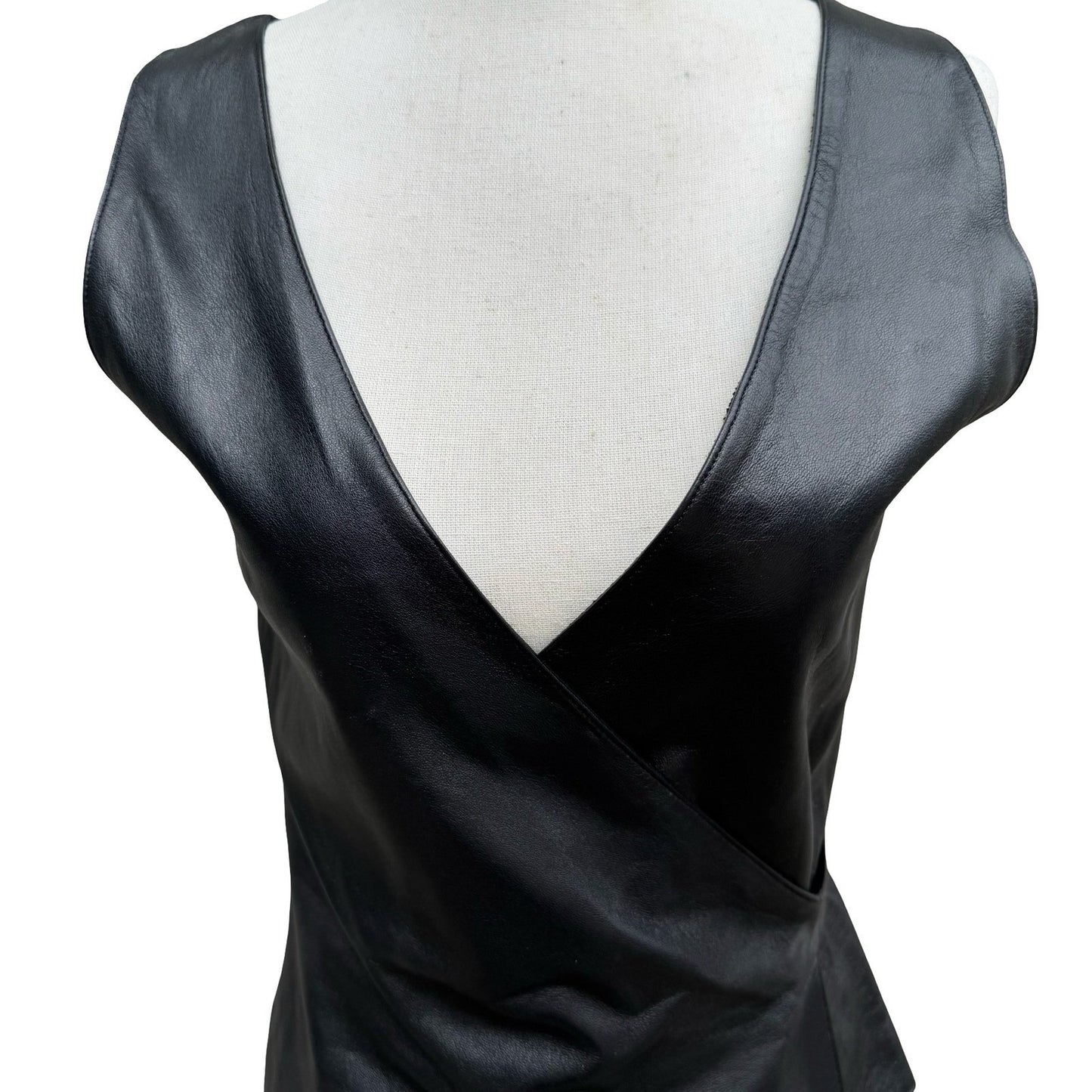 BCBG Max Azria Y2K 90s Biker Chic Edgy Moto Goth Luxury Leather Wrap Top Vest S