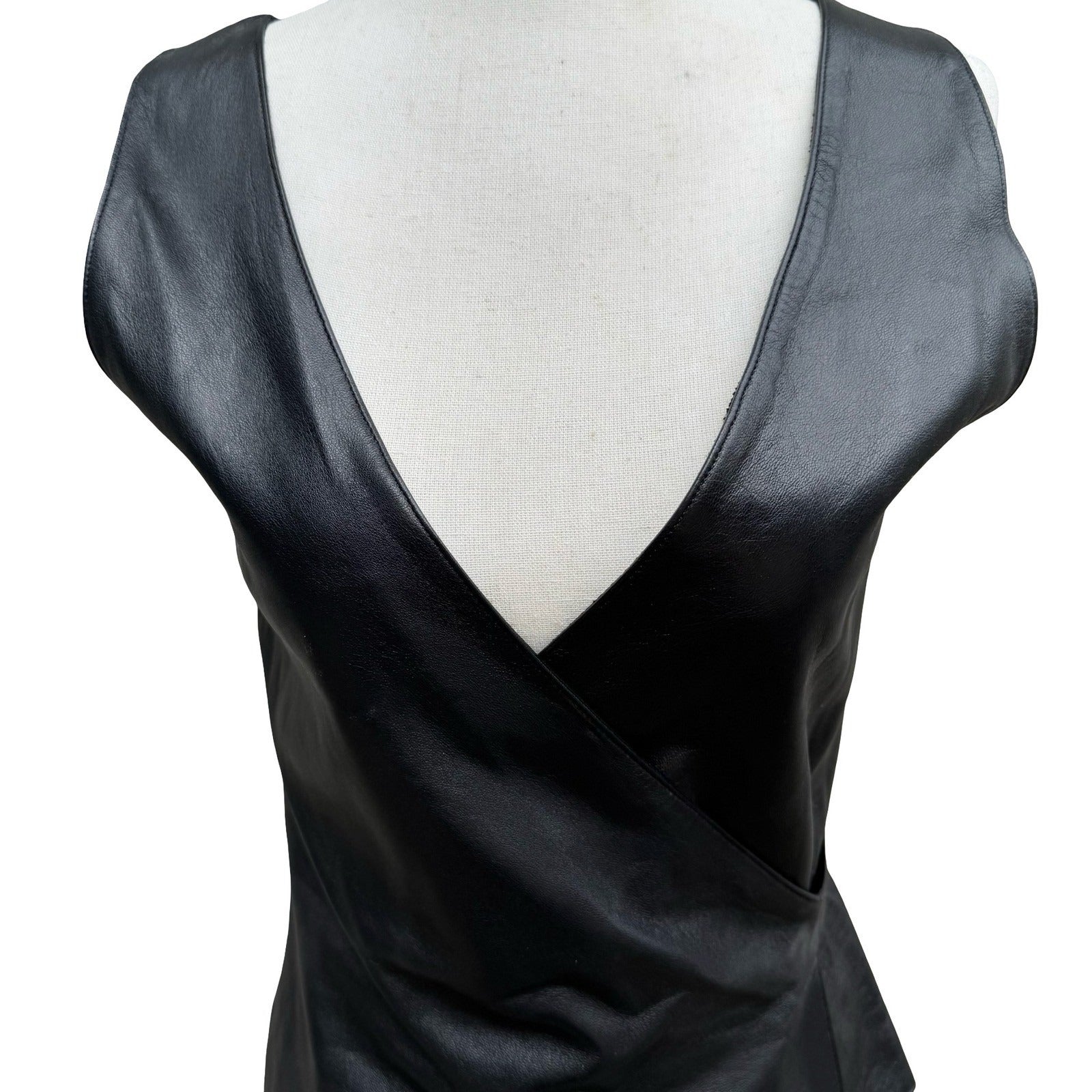 BCBG Max Azria Y2K 90s Biker Chic Edgy Moto Goth Luxury Leather Wrap Top Vest S