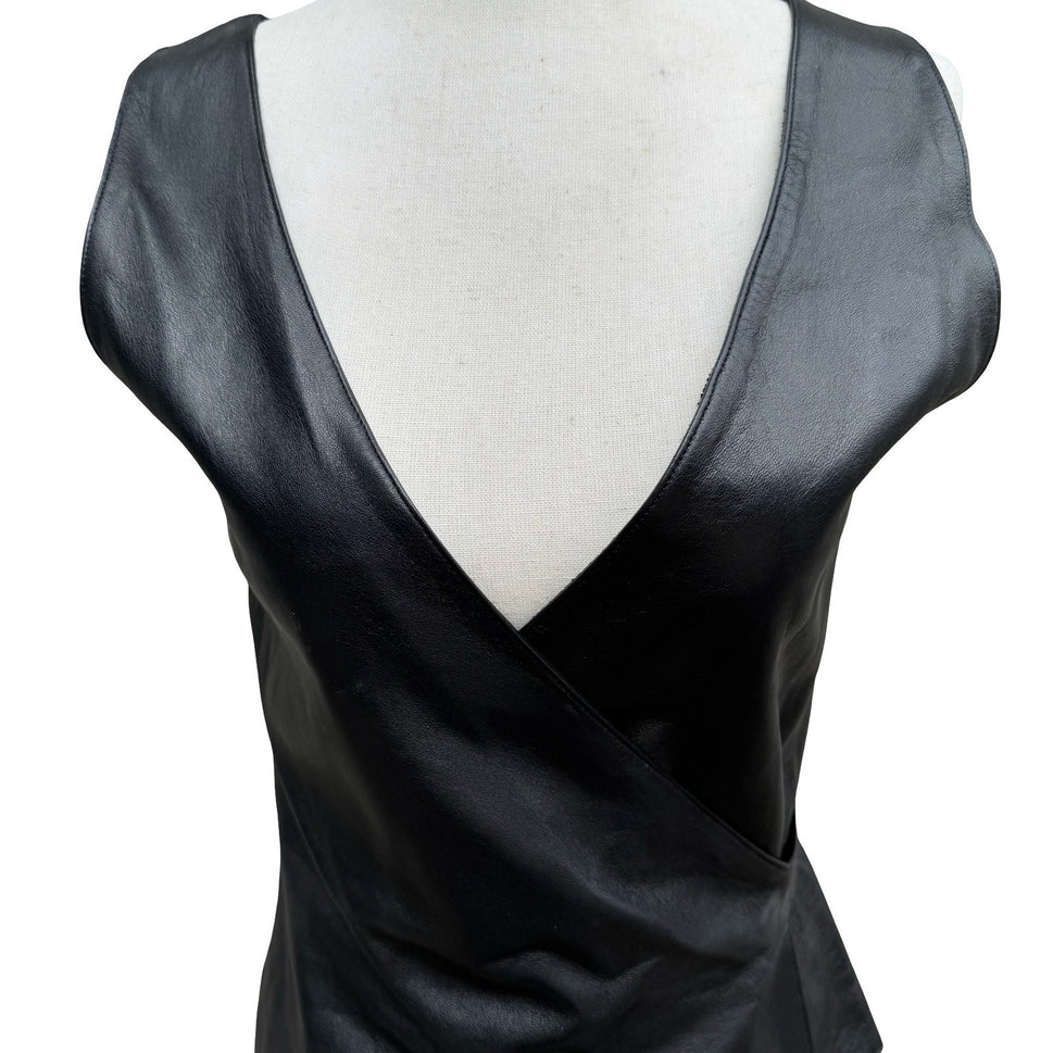BCBG Max Azria Y2K 90s Biker Chic Edgy Moto Goth Luxury Leather Wrap Top Vest S