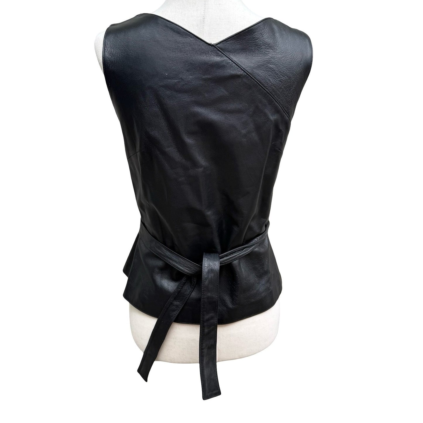 BCBG Max Azria Y2K 90s Biker Chic Edgy Moto Goth Luxury Leather Wrap Top Vest S