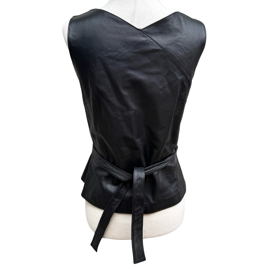 BCBG Max Azria Y2K 90s Biker Chic Edgy Moto Goth Luxury Leather Wrap Top Vest S