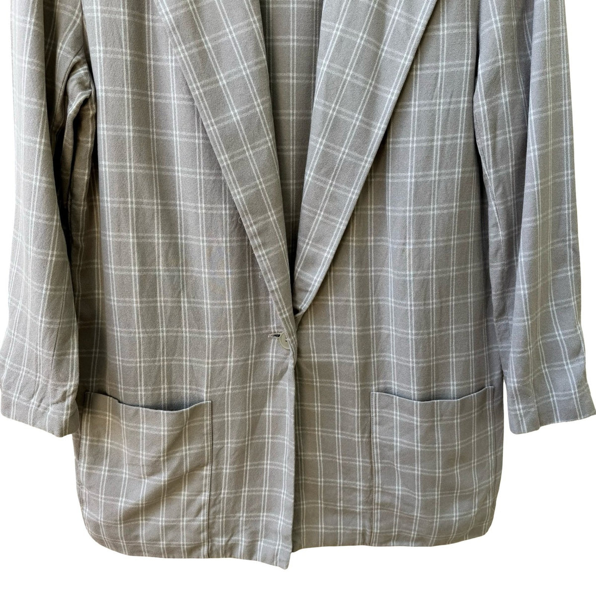 Liz Claiborne Vintage 90s Plaid Windowpane Boxy Oversized Longline Blazer Tan 10