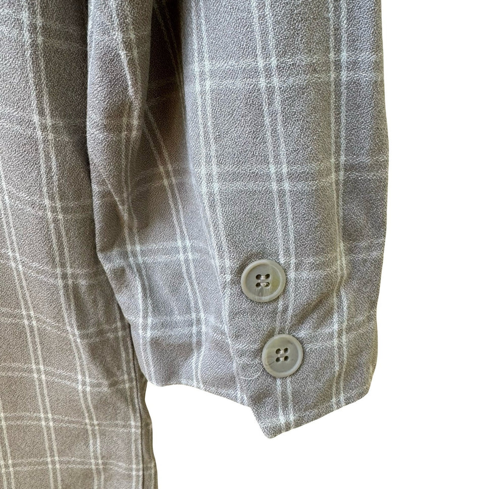 Liz Claiborne Vintage 90s Plaid Windowpane Boxy Oversized Longline Blazer Tan 10