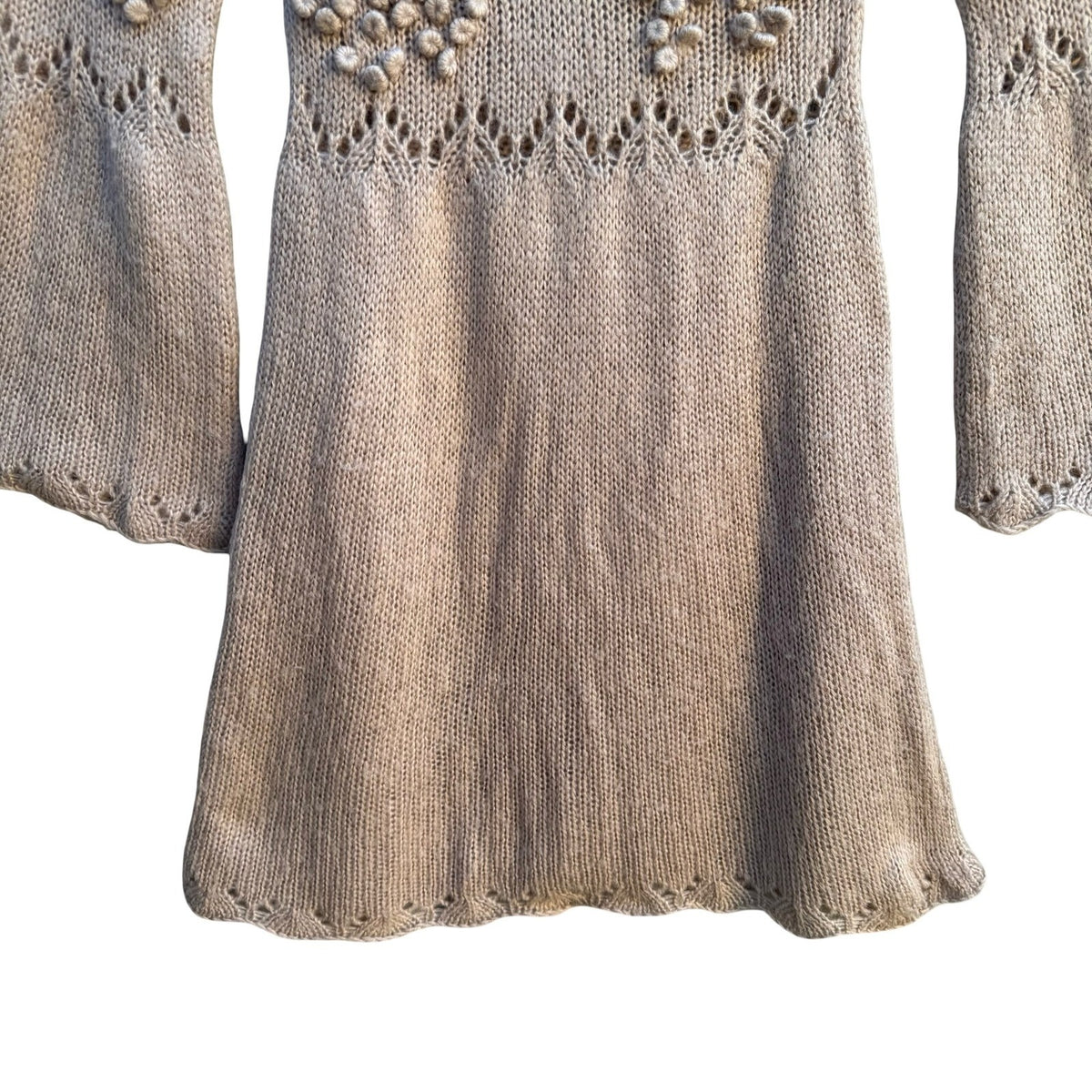 Doki Geki Y2K Boho Fairycore Bell Sleeve Pointelle Bobble Knit Tunic Sweater S