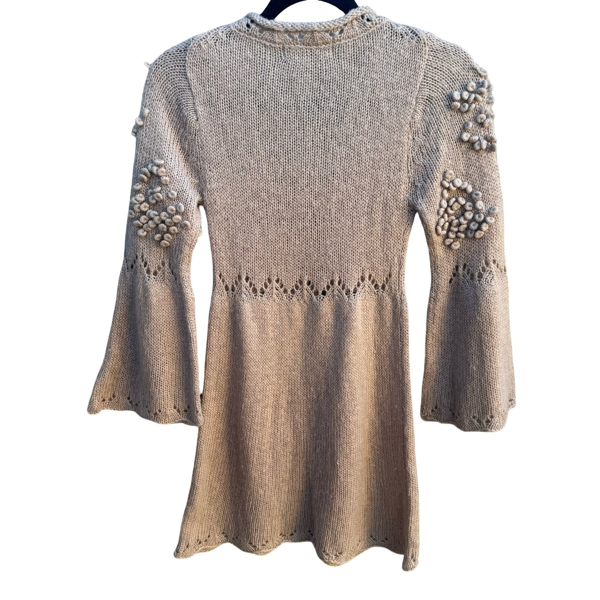 Doki Geki Y2K Boho Fairycore Bell Sleeve Pointelle Bobble Knit Tunic Sweater S