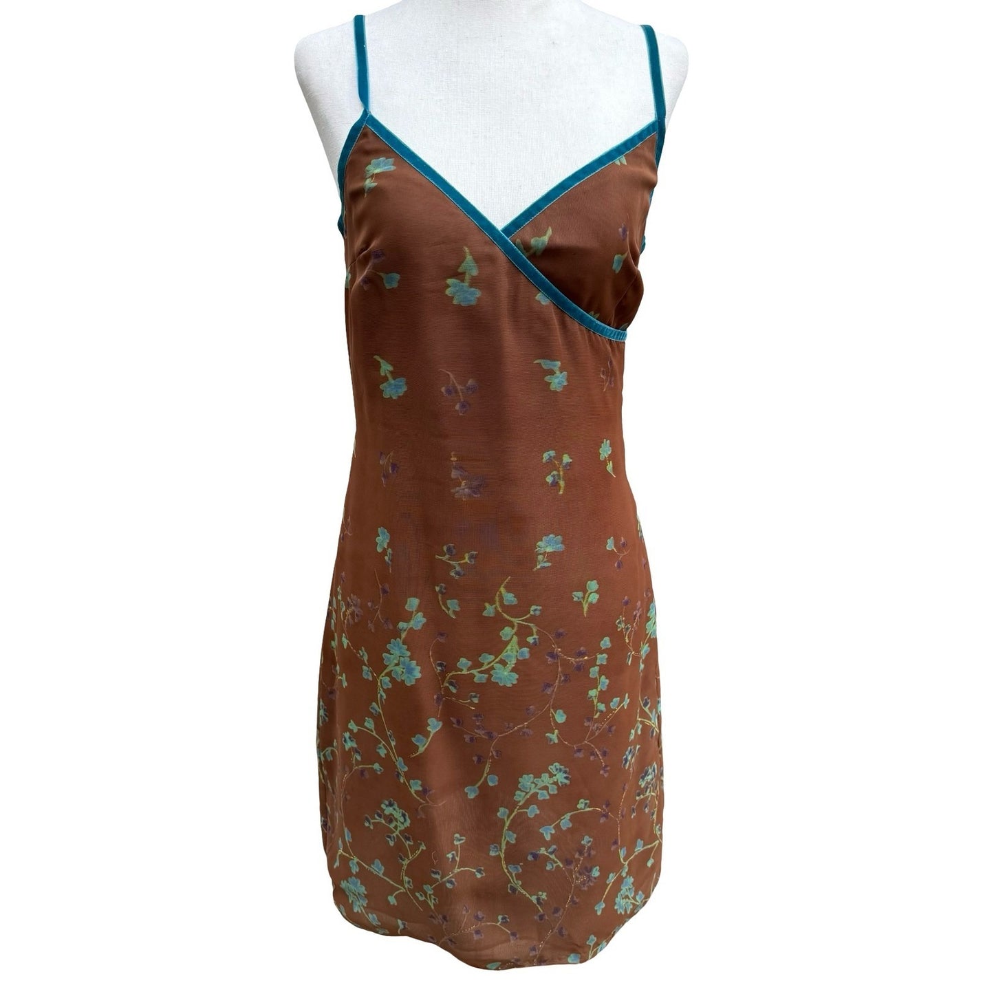 Parallel Vintage Y2K 90s Whimsygoth Fairycore Brown Mesh Floral Mini Dress 6