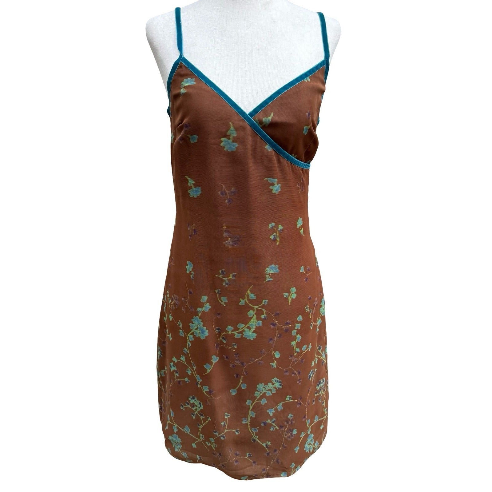Parallel Vintage Y2K 90s Whimsygoth Fairycore Brown Mesh Floral Mini Dress 6