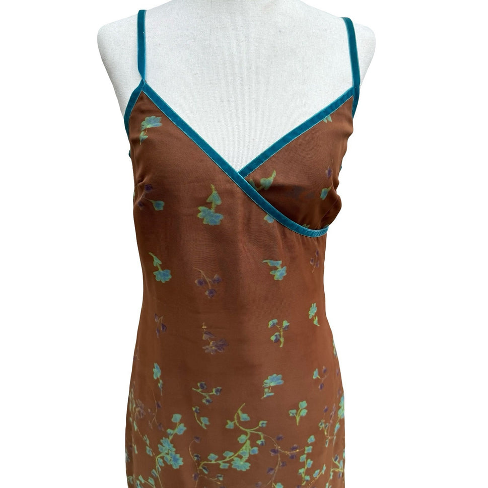 Parallel Vintage Y2K 90s Whimsygoth Fairycore Brown Mesh Floral Mini Dress 6