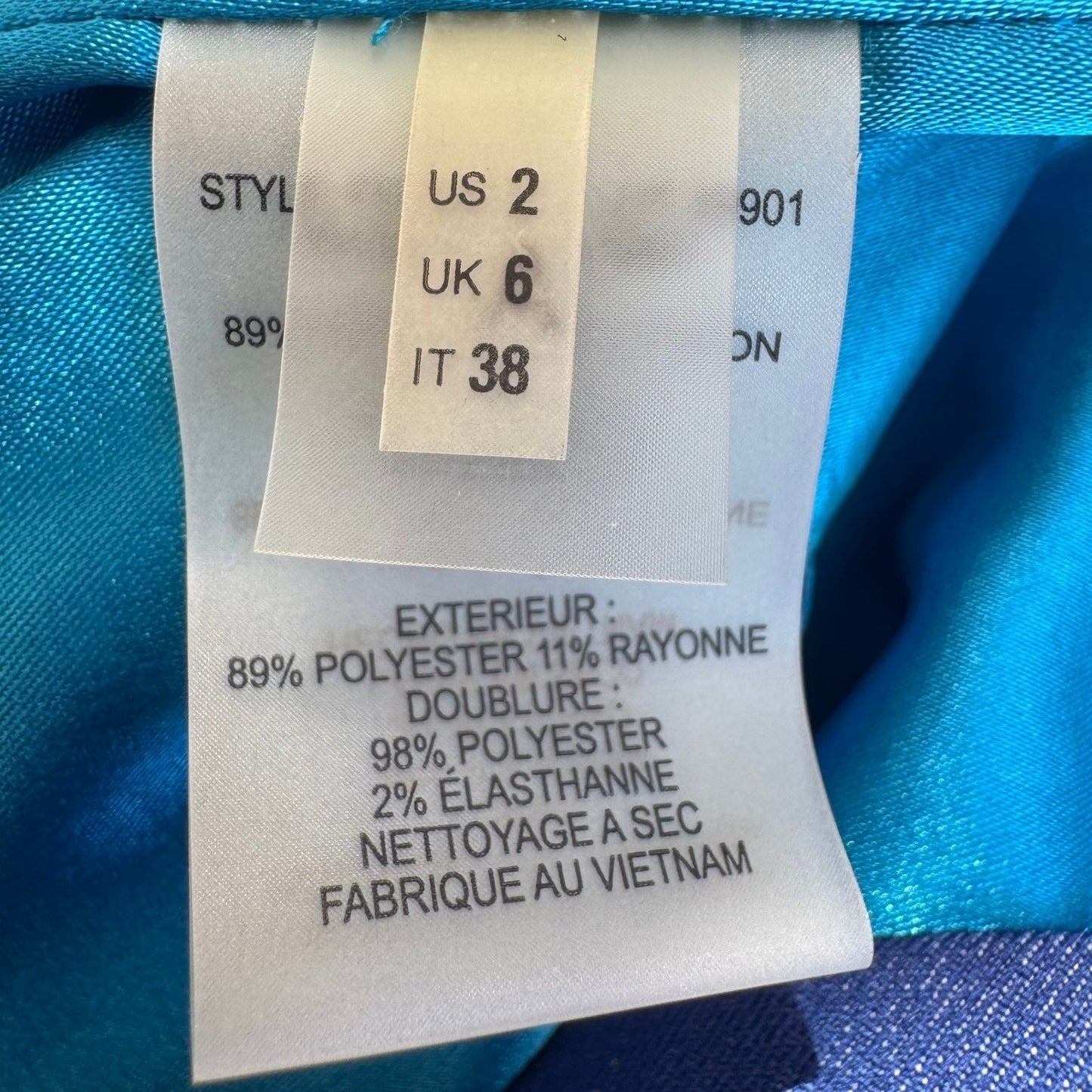 T Tahari Woven Textured Structured Tailored Blazer Mandarin Collar Jacket Blue 2