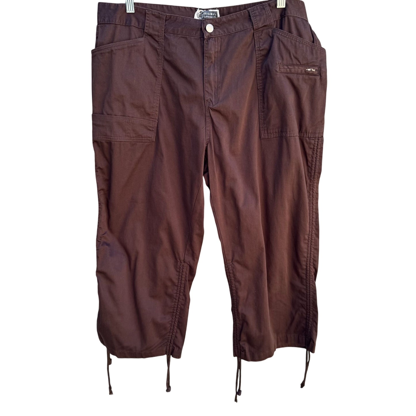 Route 66 Vintage Womens Brown Cargo Drawstring Hem Stretch Cargo Capri Pants 18W