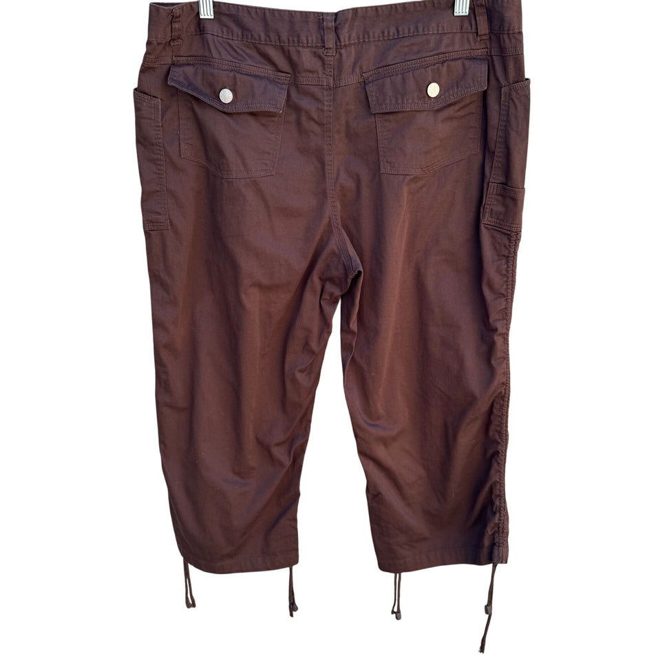 Route 66 Vintage Womens Brown Cargo Drawstring Hem Stretch Cargo Capri Pants 18W