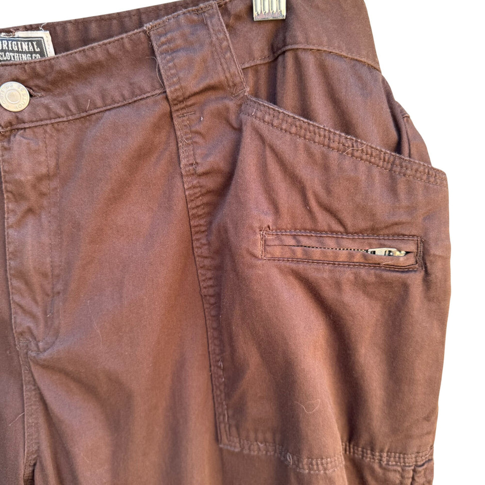 Route 66 Vintage Womens Brown Cargo Drawstring Hem Stretch Cargo Capri Pants 18W