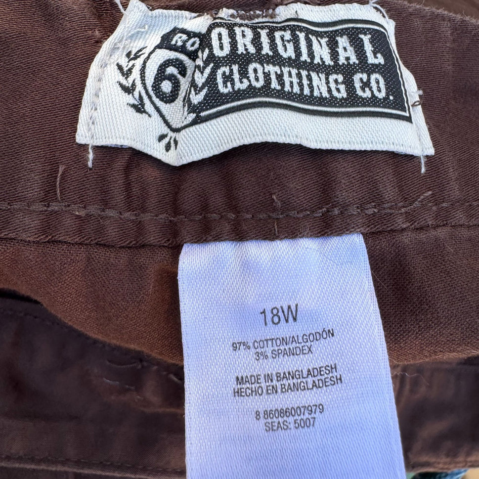 Route 66 Vintage Womens Brown Cargo Drawstring Hem Stretch Cargo Capri Pants 18W