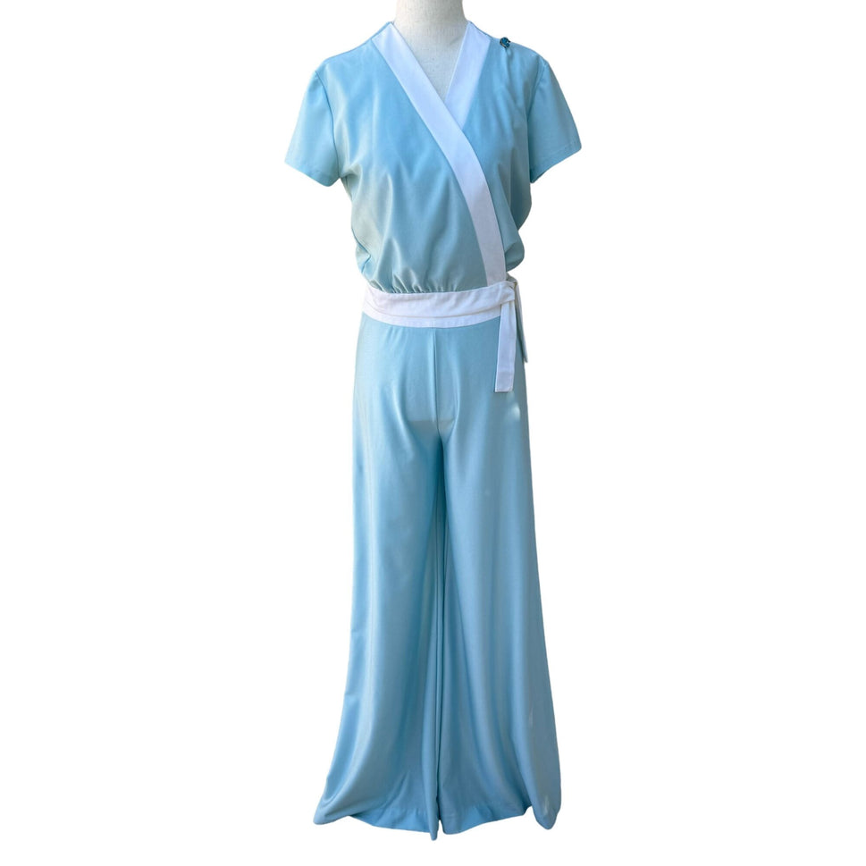 Tennis Star Vintage 70s Women's 3 Piece Crop Top Wide Leg Pants Beachwear Set