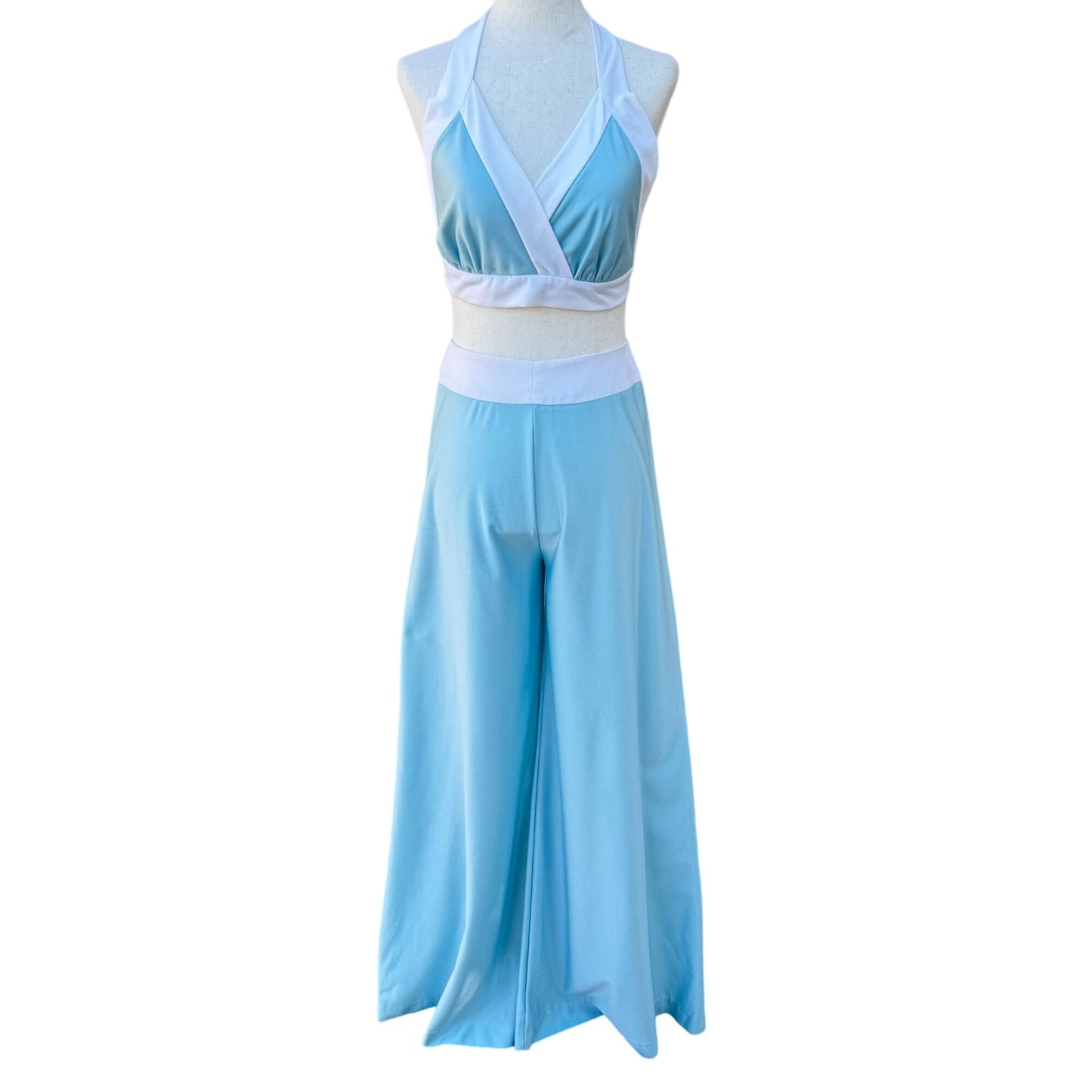 Tennis Star Vintage 70s Women's 3 Piece Crop Top Wide Leg Pants Beachwear Set