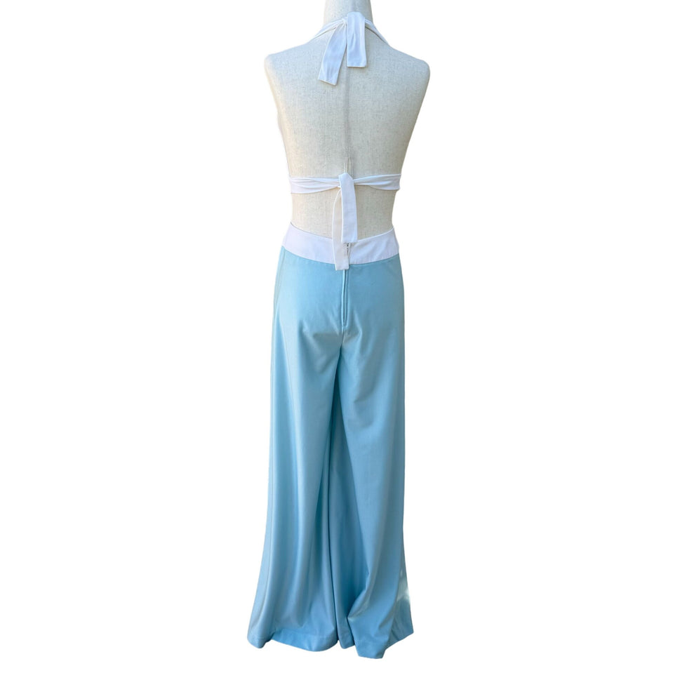 Tennis Star Vintage 70s Women's 3 Piece Crop Top Wide Leg Pants Beachwear Set