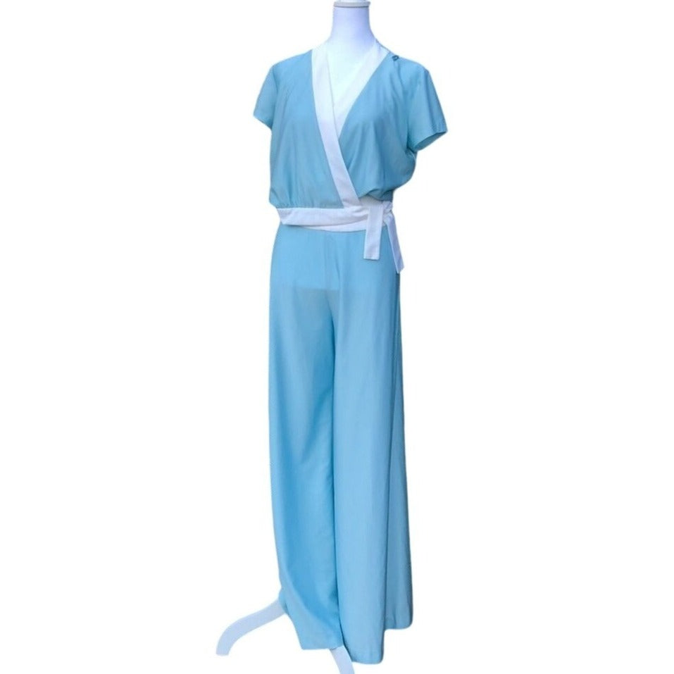 Tennis Star Vintage 70s Women's 3 Piece Crop Top Wide Leg Pants Beachwear Set