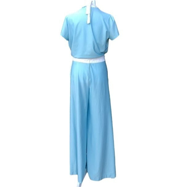 Tennis Star Vintage 70s Women's 3 Piece Crop Top Wide Leg Pants Beachwear Set