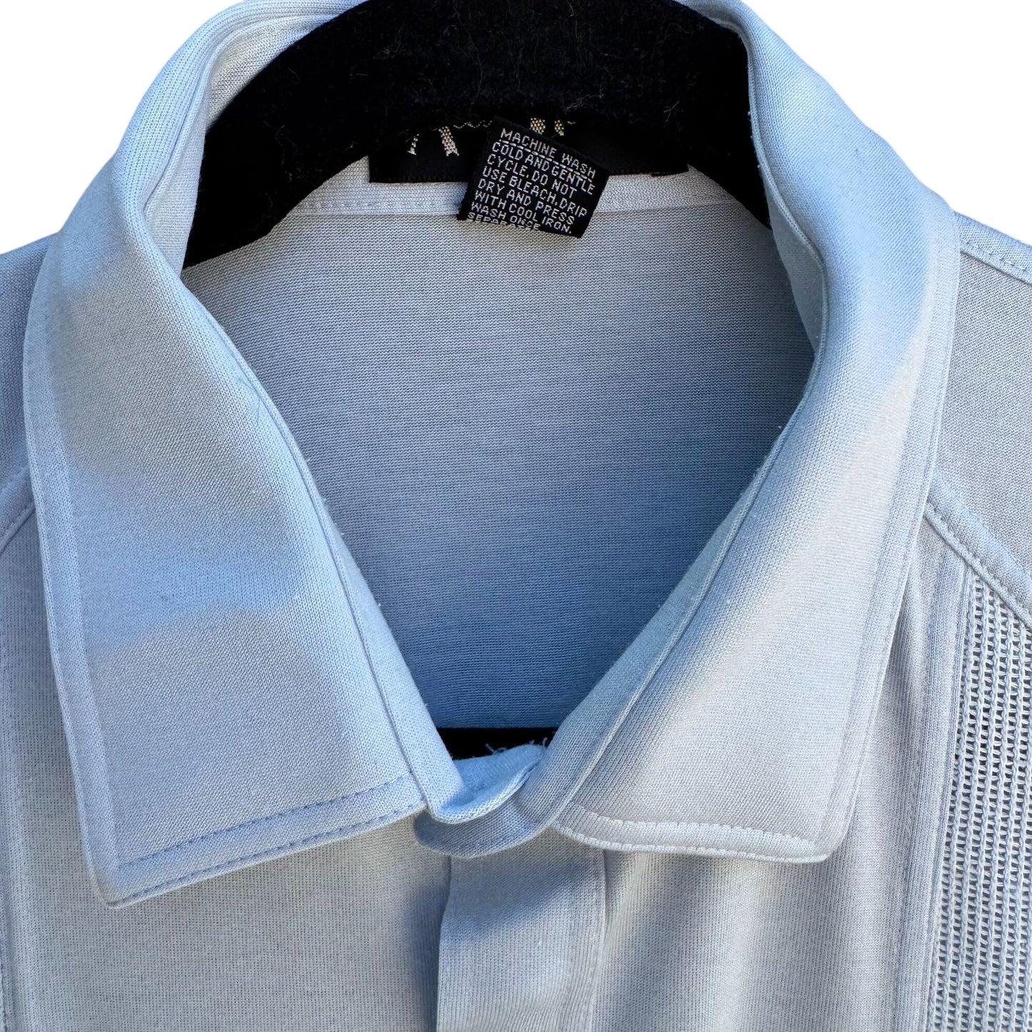 Alan Stuart Vintage 70s Mens Blue Guayabera Woven Panels Short Sleeve Shirt L