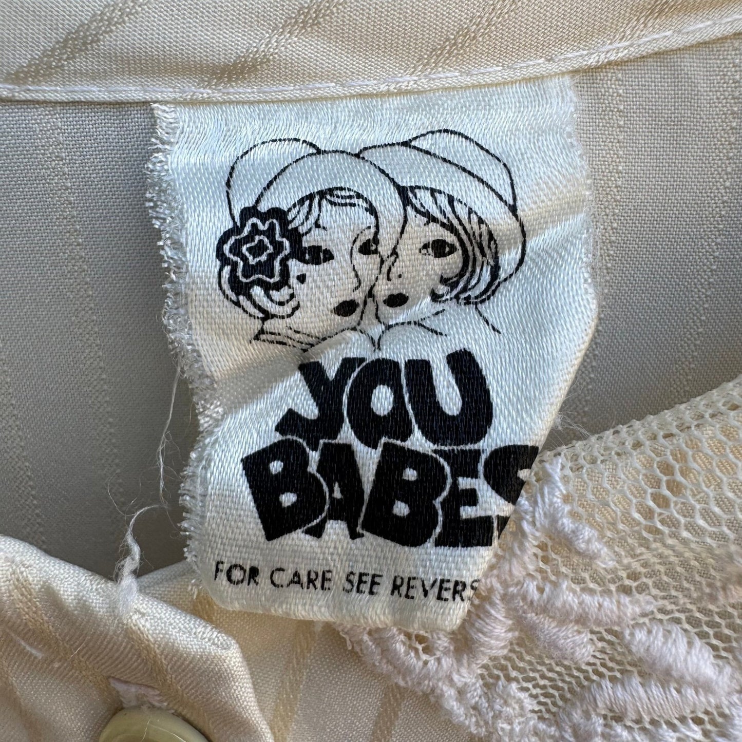 You Babes Vintage Cream Lace Peter Pan Collar Satin Stripe Puff Sleeve Blouse L