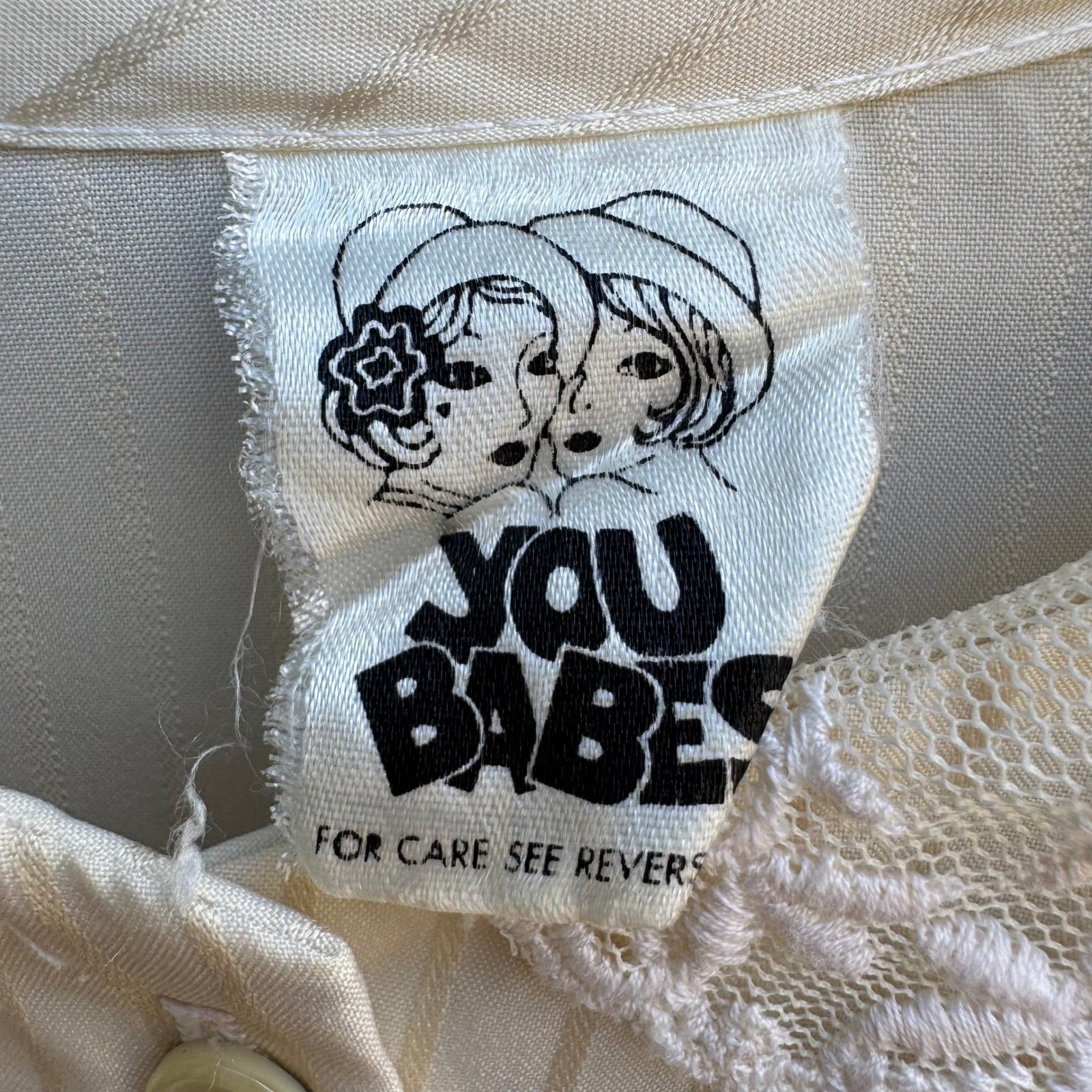 You Babes Vintage Cream Lace Peter Pan Collar Satin Stripe Puff Sleeve Blouse L
