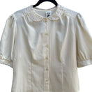 Switch You Babes Vintage Cream Lace Peter Pan Collar Satin Stripe Puff Sleeve Blouse L 3 image