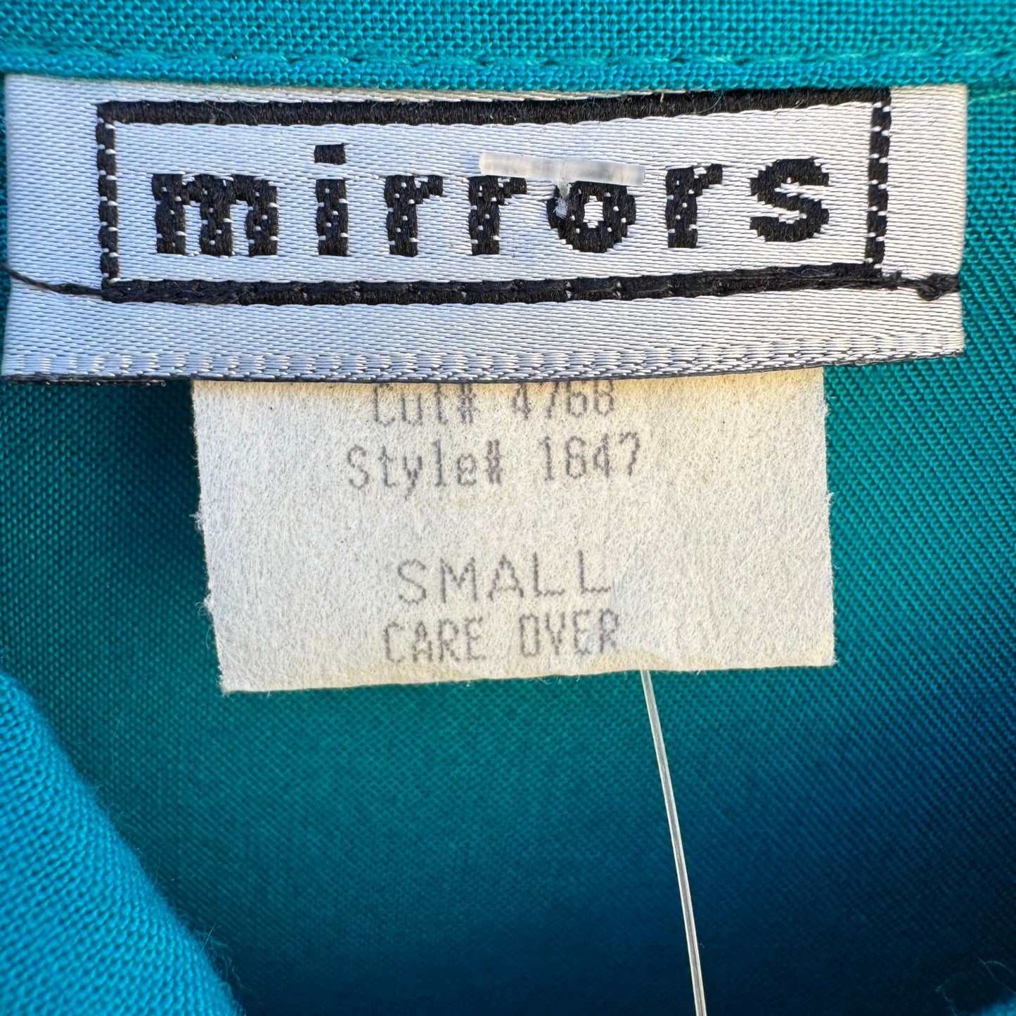 Mirrors Vintage Teal Blue Long Sleeve Button Down Blouse Shoulder Pads Small NWT