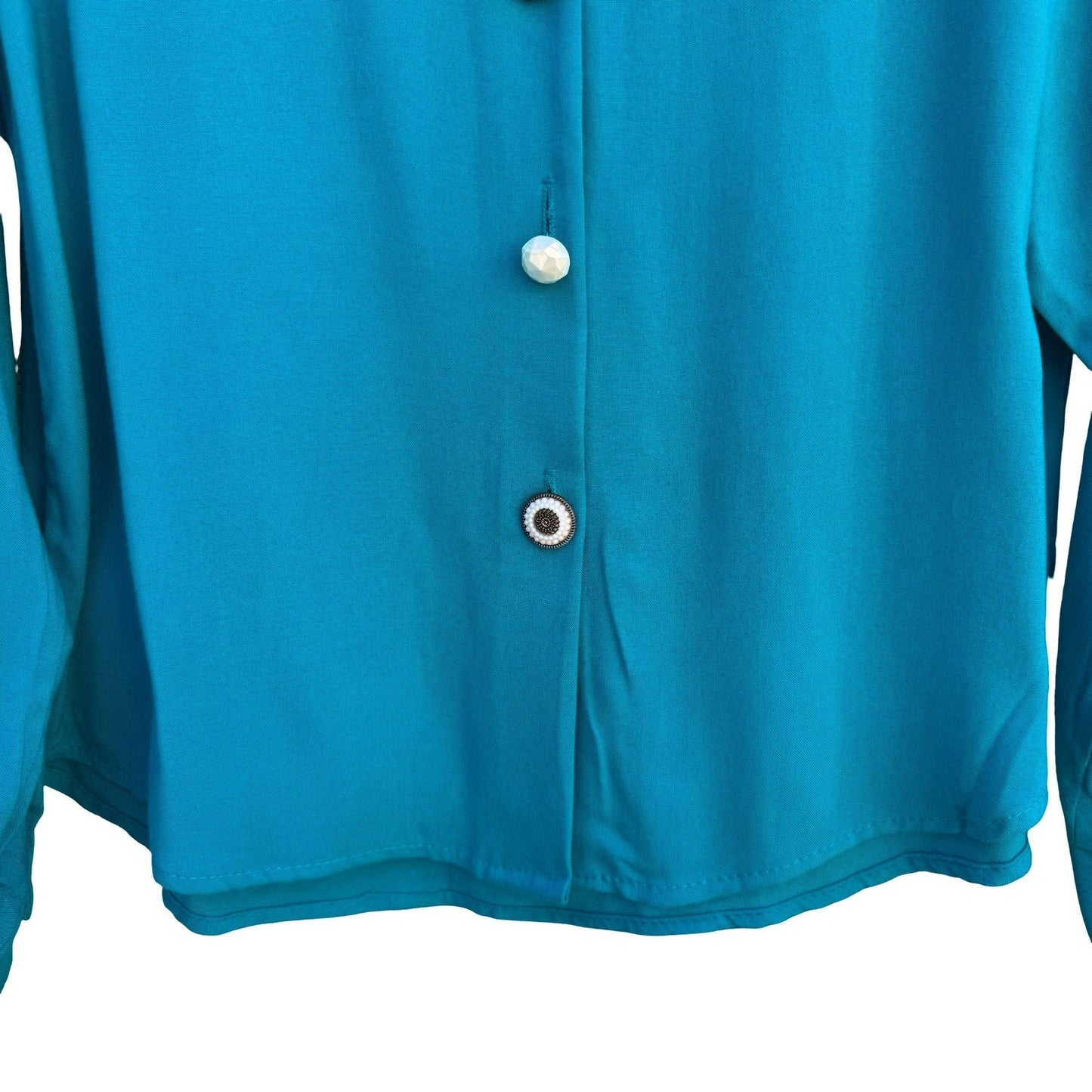 Mirrors Vintage Teal Blue Long Sleeve Button Down Blouse Shoulder Pads Small NWT