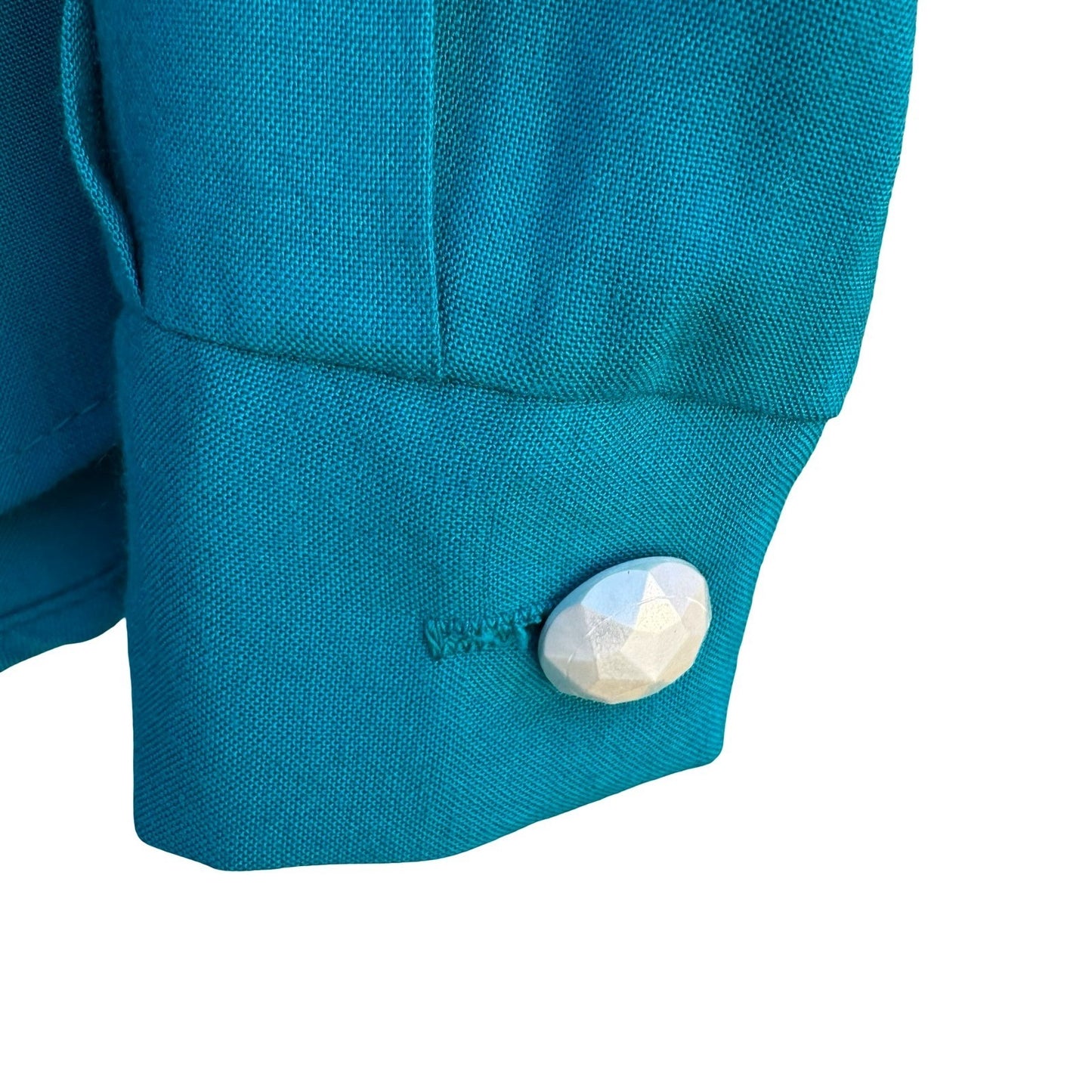 Mirrors Vintage Teal Blue Long Sleeve Button Down Blouse Shoulder Pads Small NWT