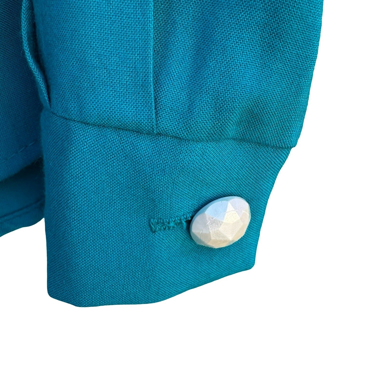 Mirrors Vintage Teal Blue Long Sleeve Button Down Blouse Shoulder Pads Small NWT