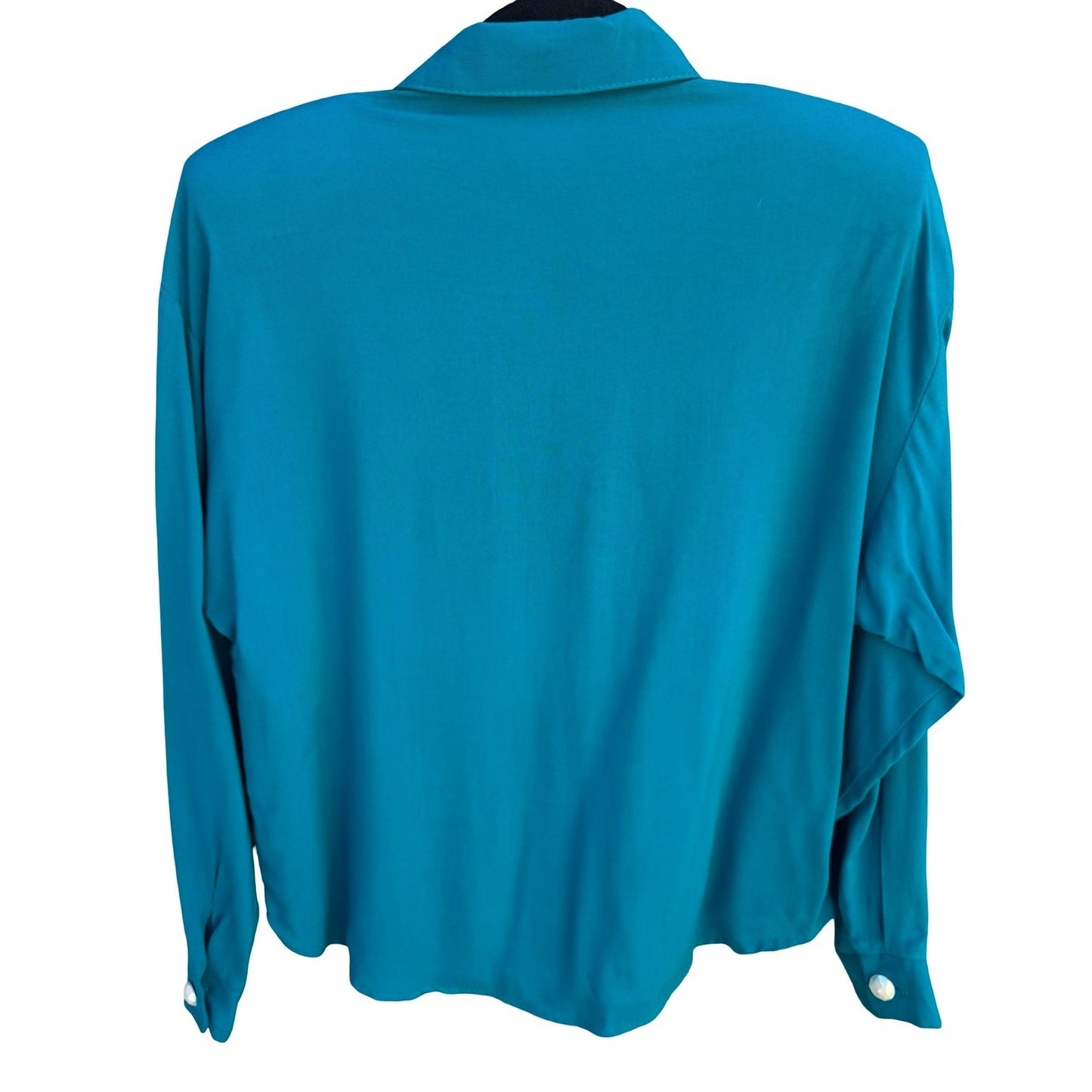 Mirrors Vintage Teal Blue Long Sleeve Button Down Blouse Shoulder Pads Small NWT