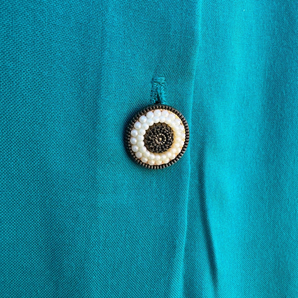 Mirrors Vintage Teal Blue Long Sleeve Button Down Blouse Shoulder Pads Small NWT