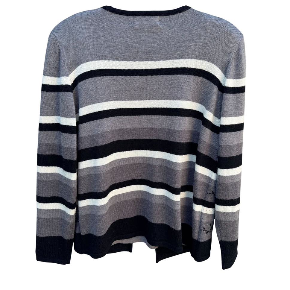 Alfred Dunner Vintage Womens Gray Cardigan Sweater Floral Embroidery Beaded M