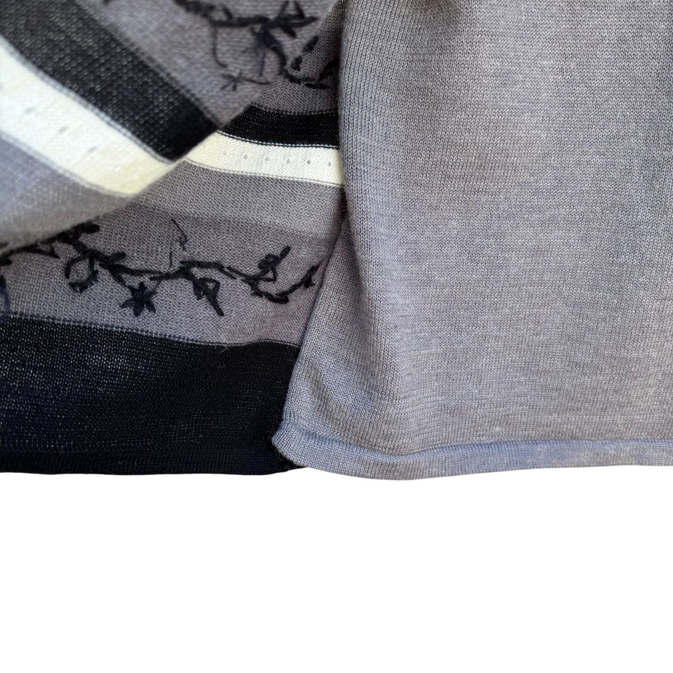 Alfred Dunner Vintage Womens Gray Cardigan Sweater Floral Embroidery Beaded M