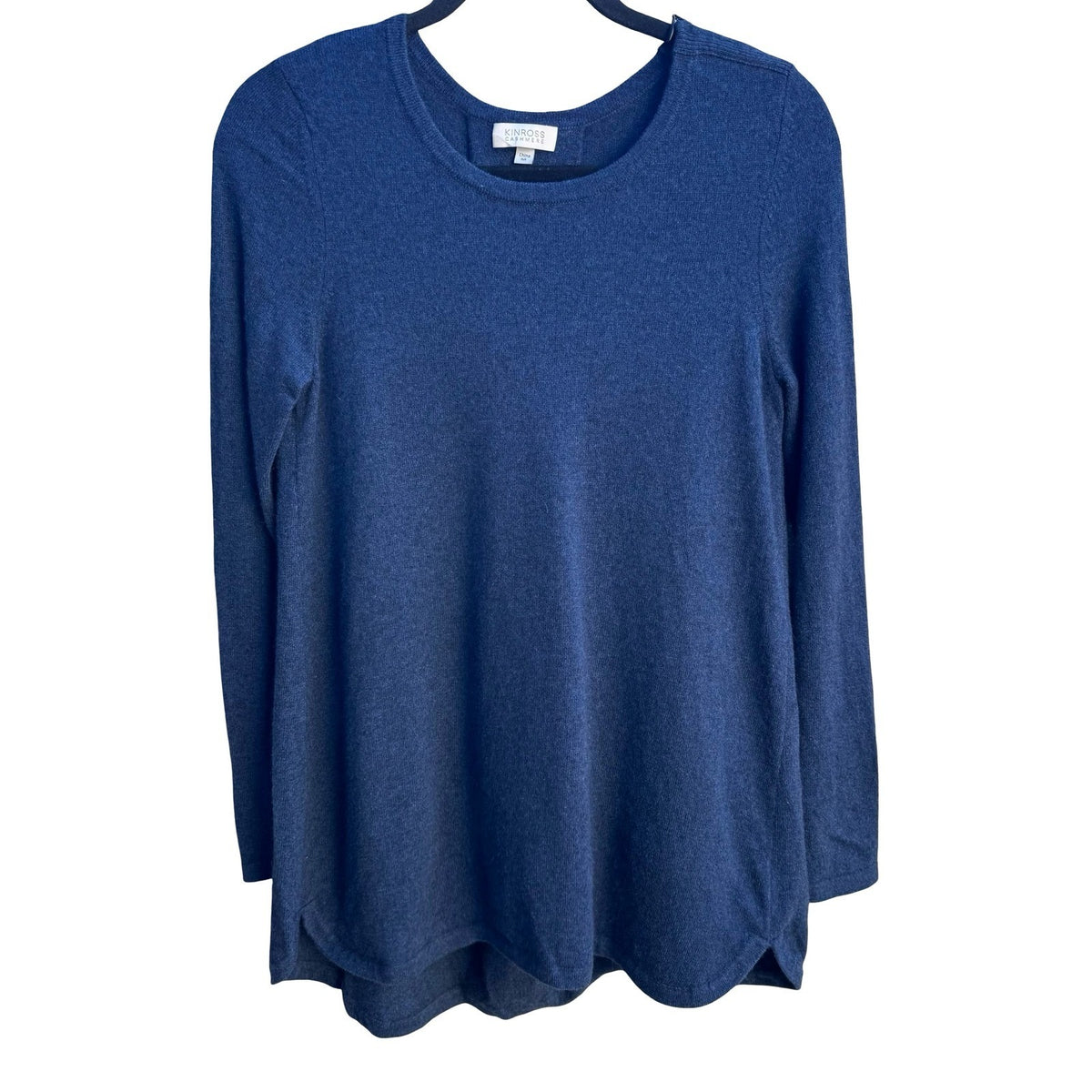 Kinross Cashmere Minimalist Preppy Back Pleat Zip Shoulder Tunic Sweater Navy M