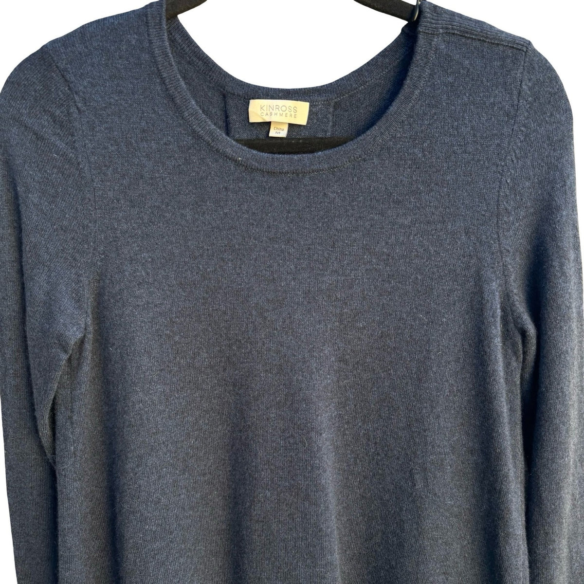 Kinross Cashmere Minimalist Preppy Back Pleat Zip Shoulder Tunic Sweater Navy M