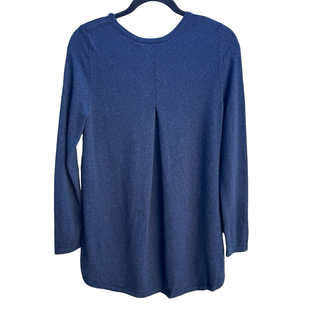 Kinross Cashmere Minimalist Preppy Back Pleat Zip Shoulder Tunic Sweater Navy M