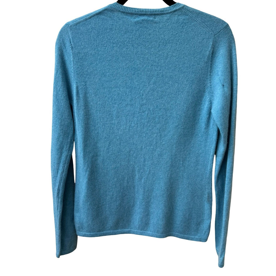 LXRI 100% Cashmere Quiet Luxury Preppy Coastal Minimalist Sweater Turquoise M